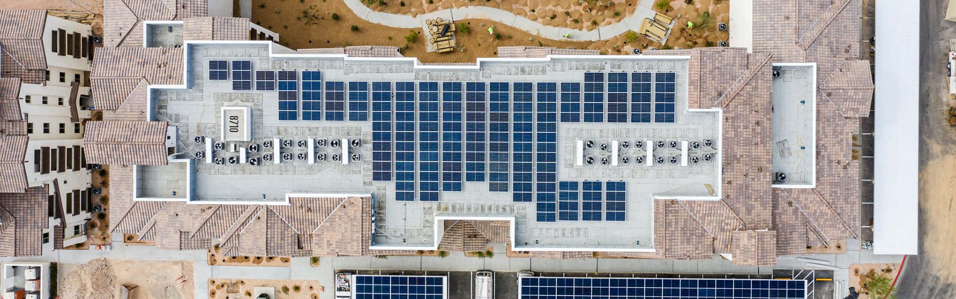 Drone photo of rooftop solar array