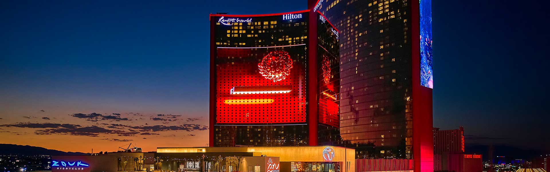 Exterior photo of Resorts World Las Vegas at night